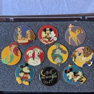 Disney 10 Pin Lot 10th Anniversary Disney Channel Boxed Set 1983-1993 Vintage